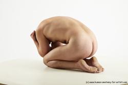 Nude Man White Muscular Long Brown Sitting poses - ALL Sitting poses - on knees Realistic